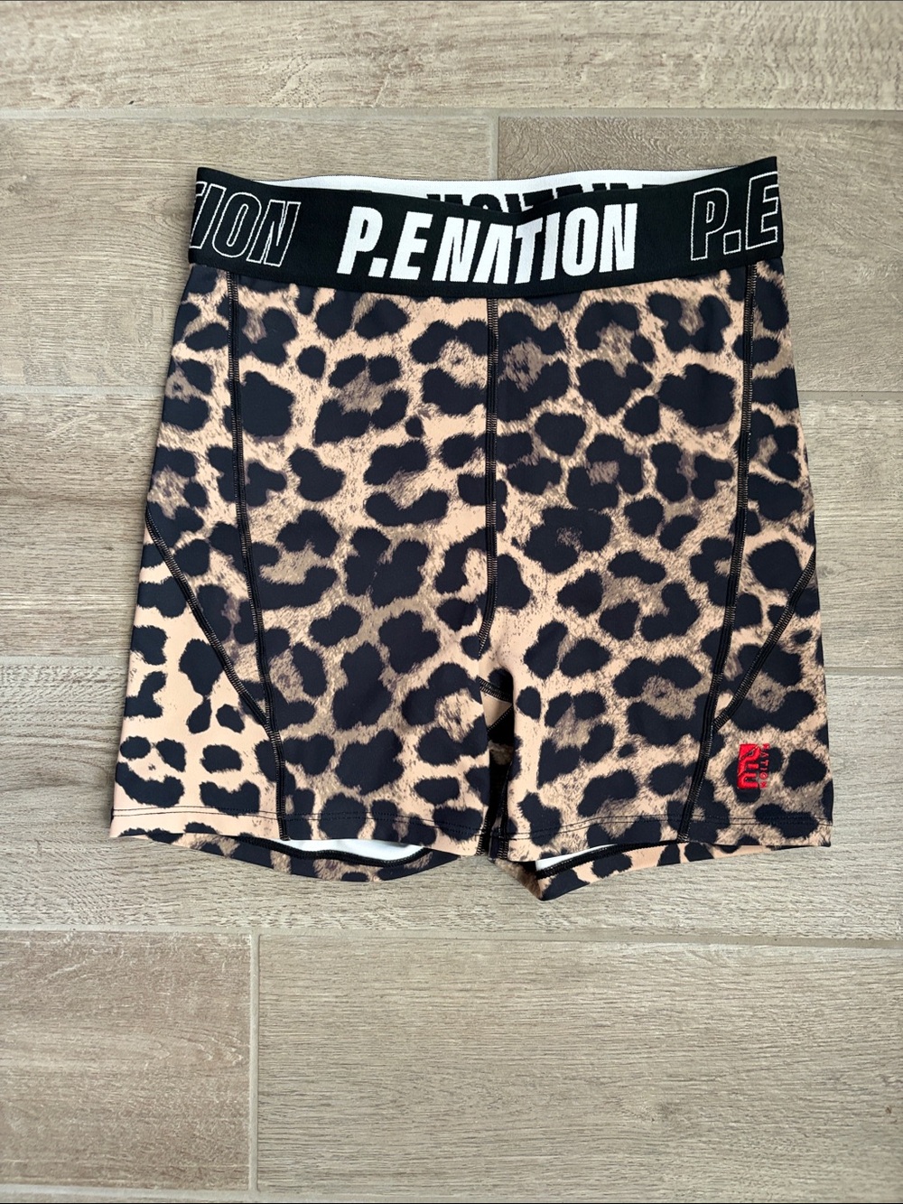 P.E Nation Leopard-Print Midrise Bike Shorts. Size Medium